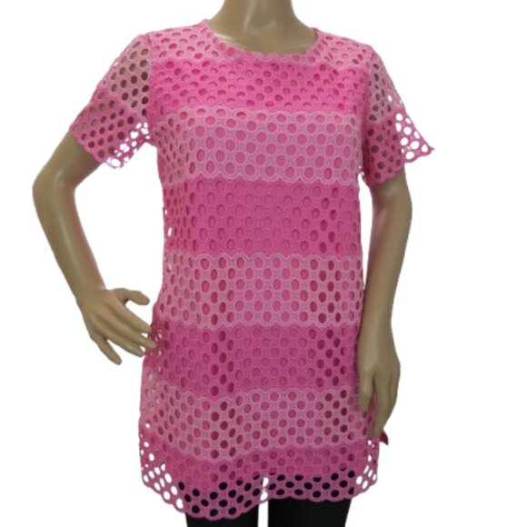 Isaac Mizrahi Pink Eyelet Tunic Top - Picture 1 of 7
